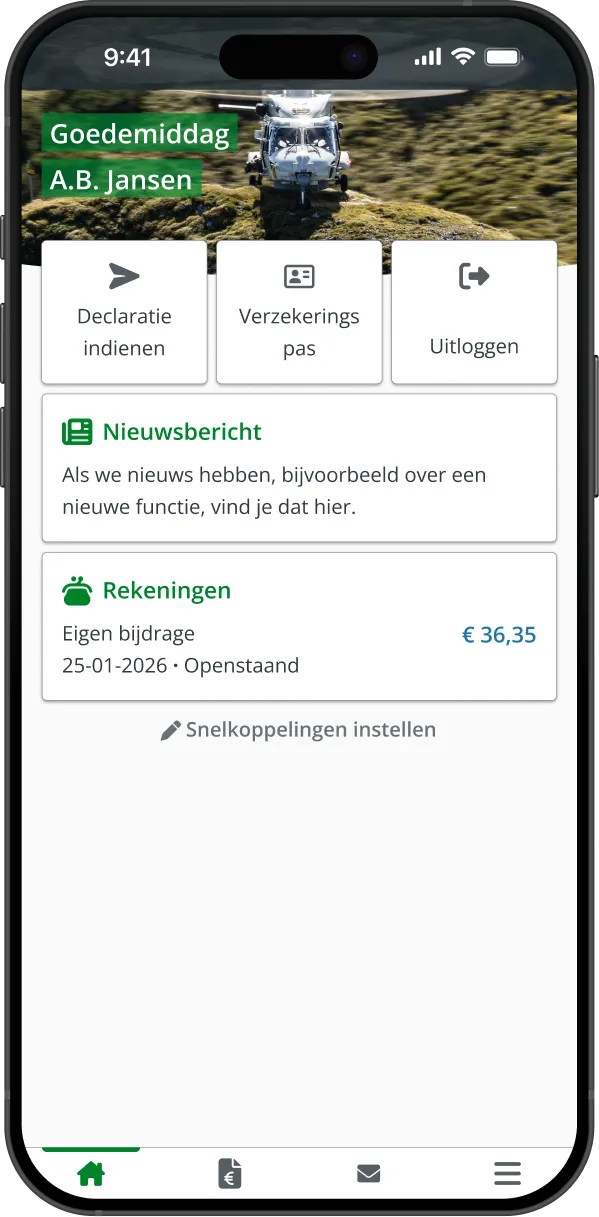 Dashboard van de SZVK-app